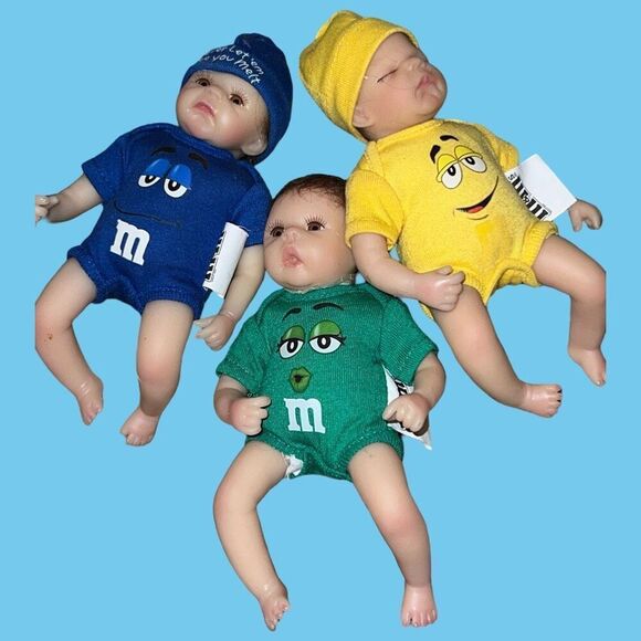 Set of 3 2008 Ashton Drake Heavenly Handfuls M&M Baby Dolls 6” - Picture 1 of 8